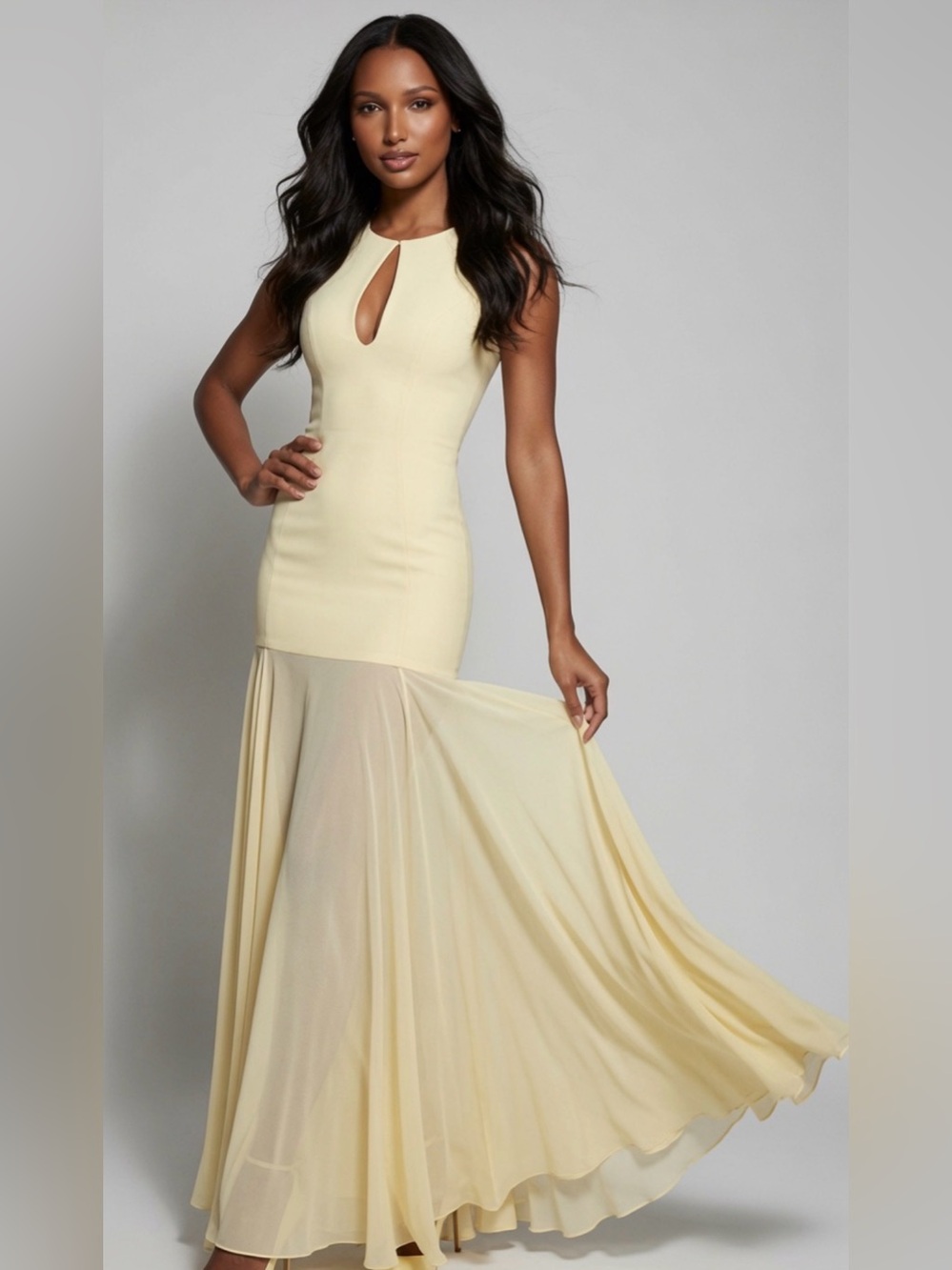 HOUSE OF CB 'Raphaella' Butter Yellow Keyhole Maxi Dress/Small US4-6 $299 - Picture 2 of 12